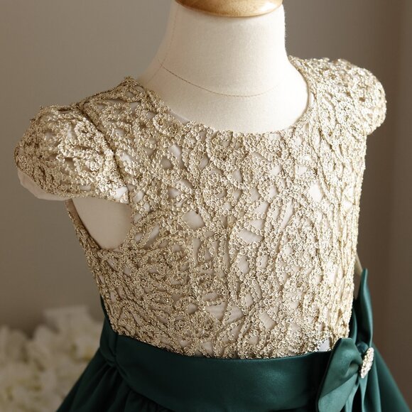 Green and Gold Formal Dress Size 6X Party Portrait Recital Flower Girl - Picture 2 of 7
